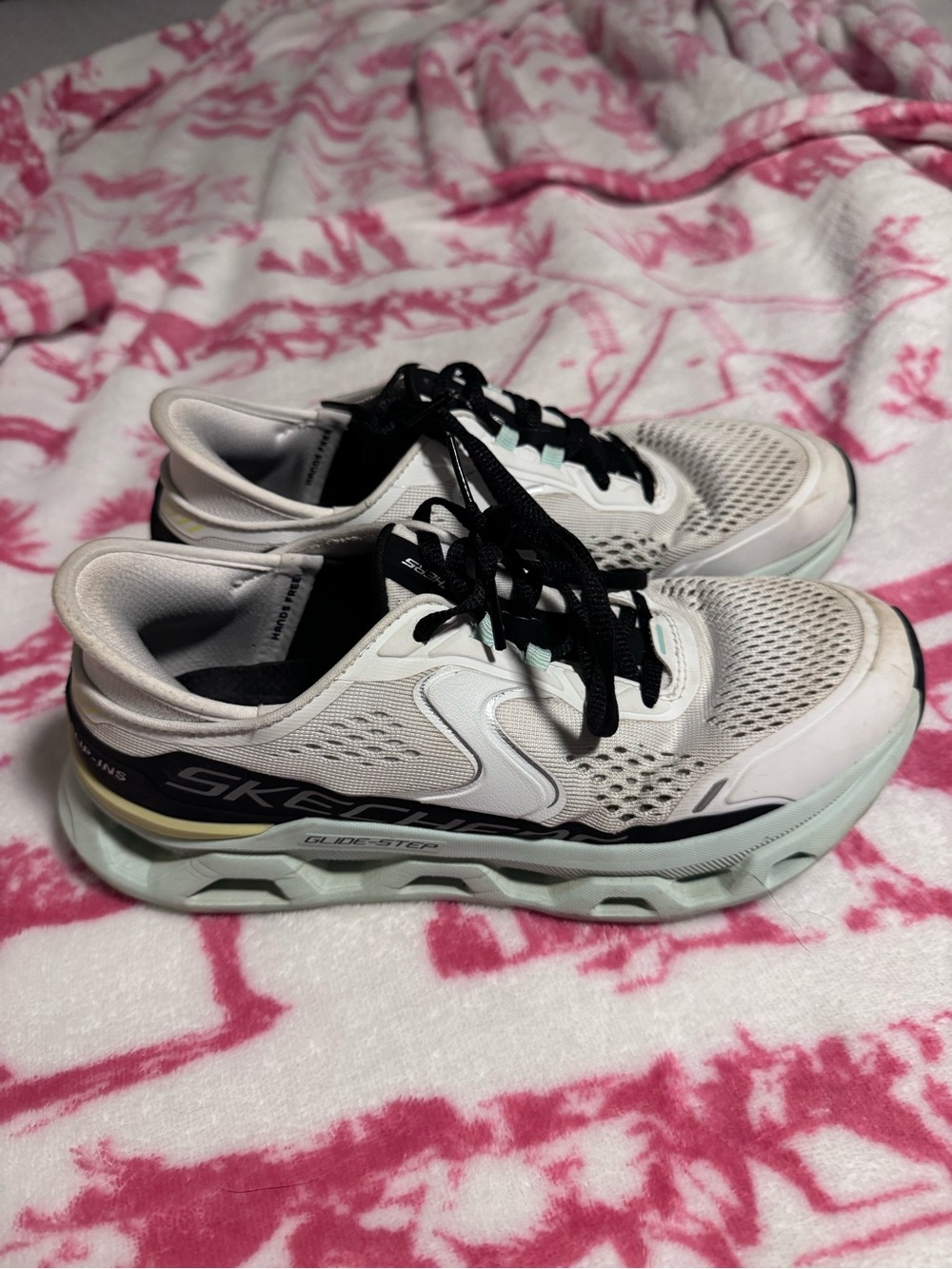 Skechers White, Mint & Black Athletic Sneakers